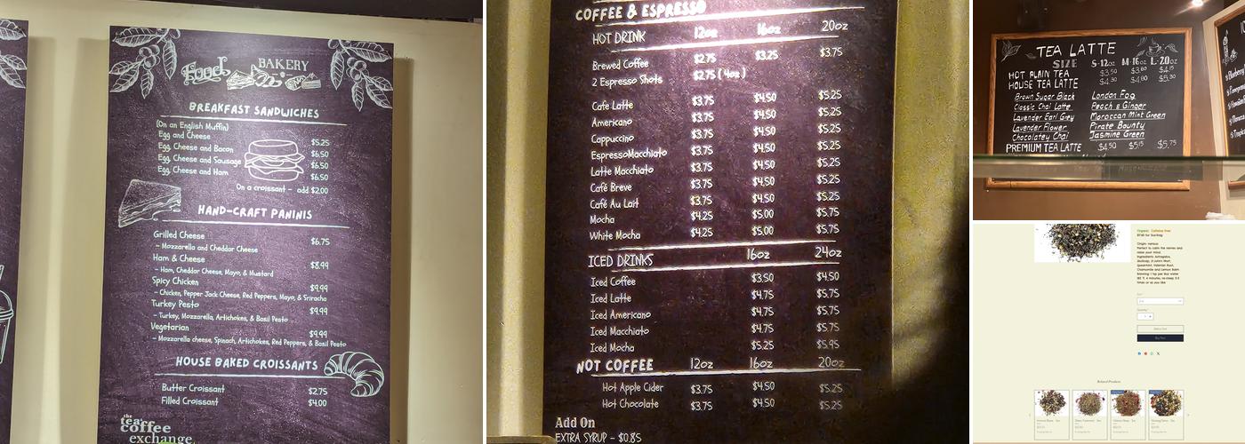 Tea & Coffee Exchange Menu