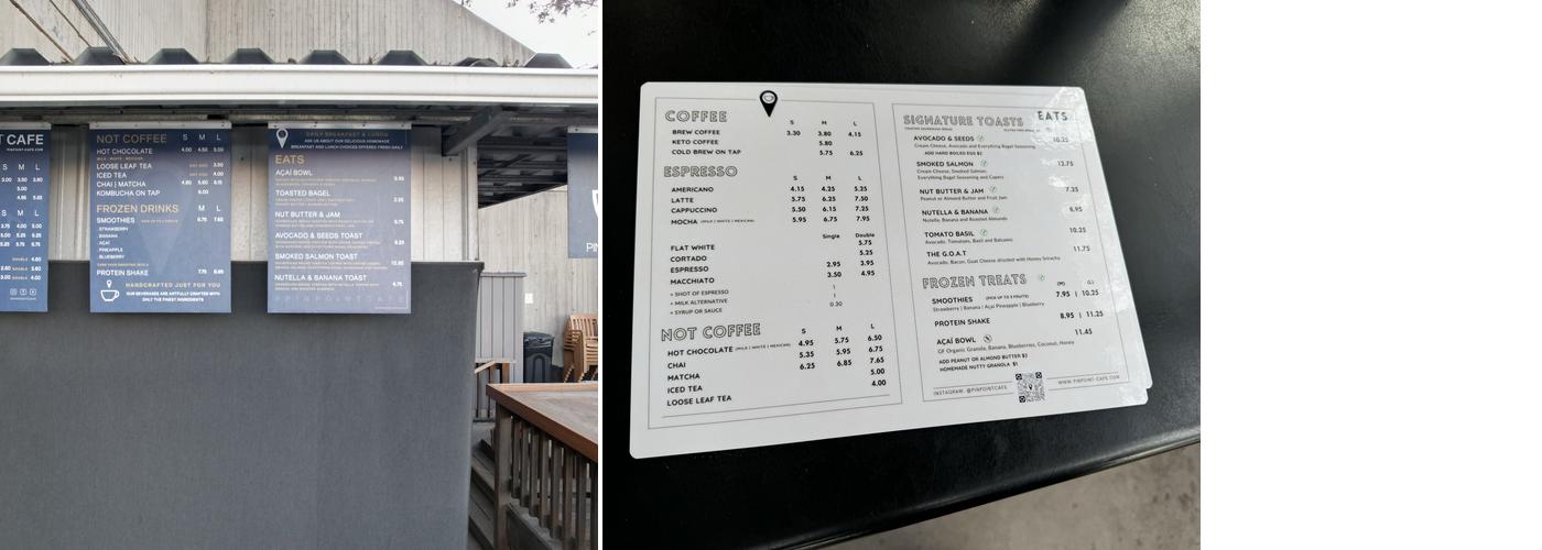 Pinpoint Cafe Menu