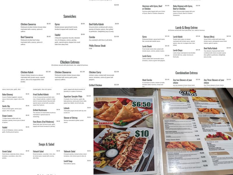 Gyros Town Restaurant Menu