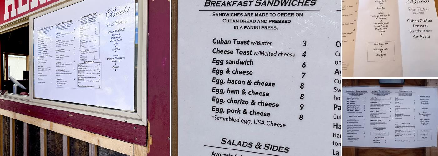 Buchi Cafe Cubano Menu