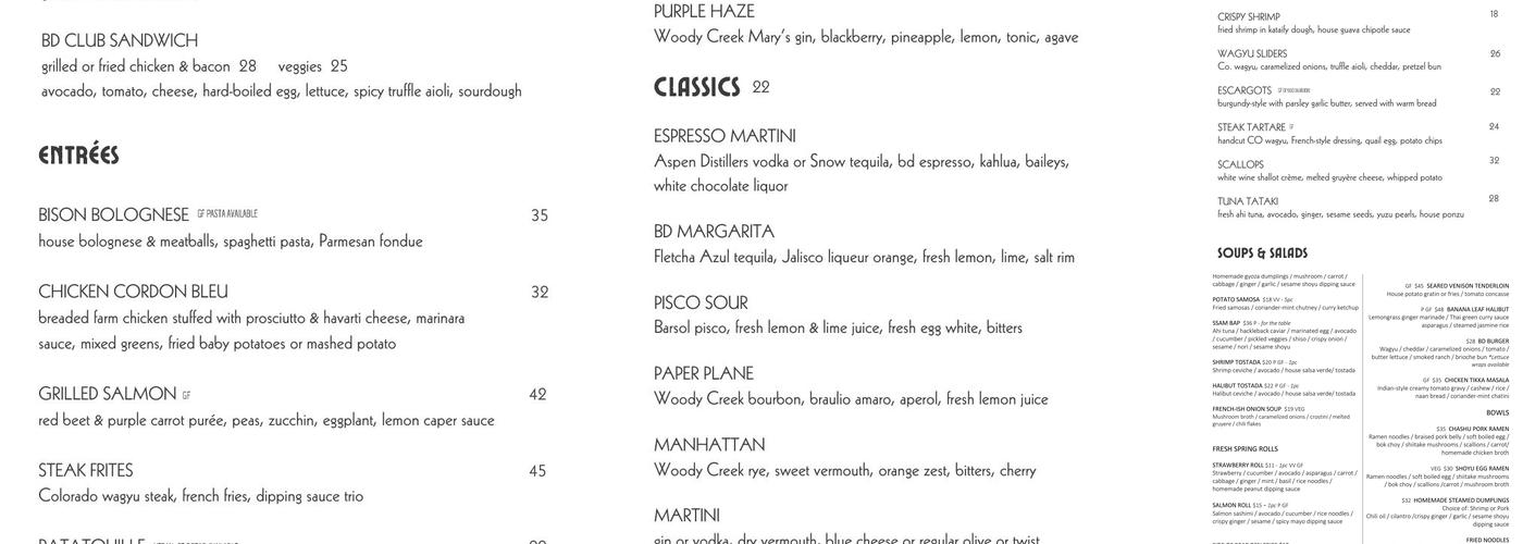 Bear Den Aspen Menu