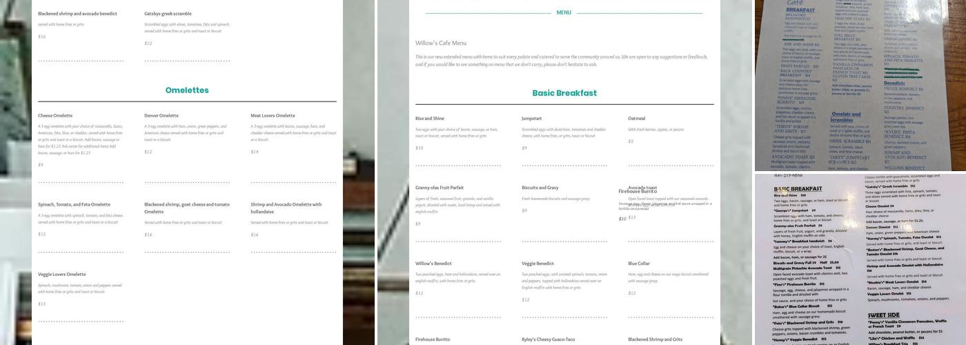 Willow’s Cafe Menu