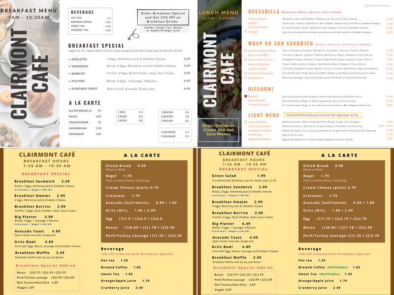 Clairmont Café Menu