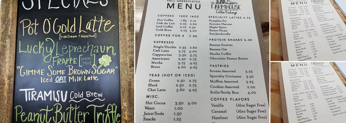The Farmhouse Coffee Exchange Menu
