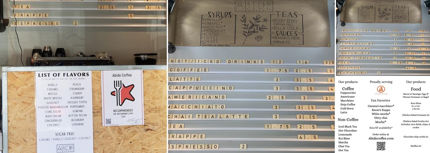 Abide Coffee Menu