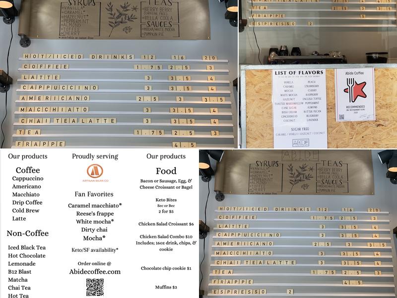 Abide Coffee Menu