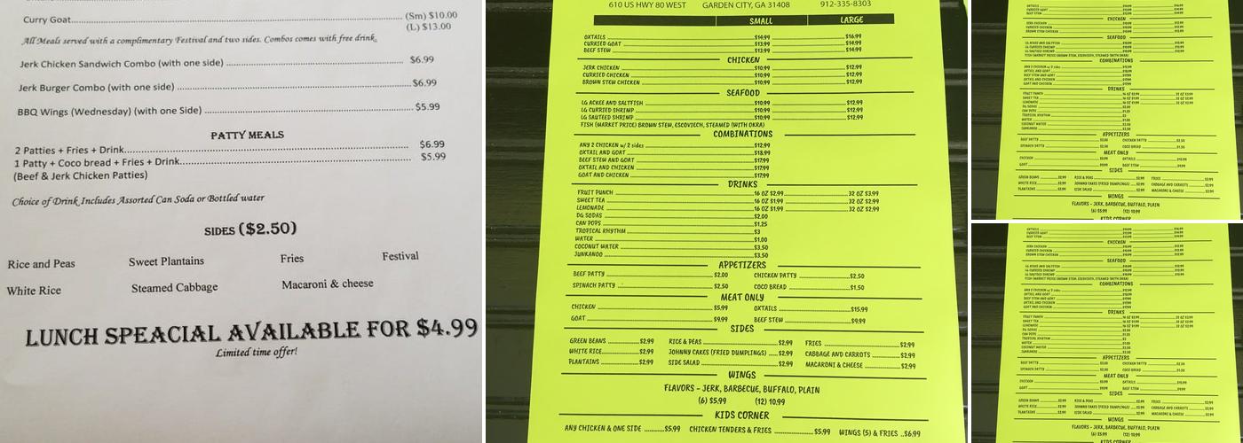 It's A Jerk Shack Menu