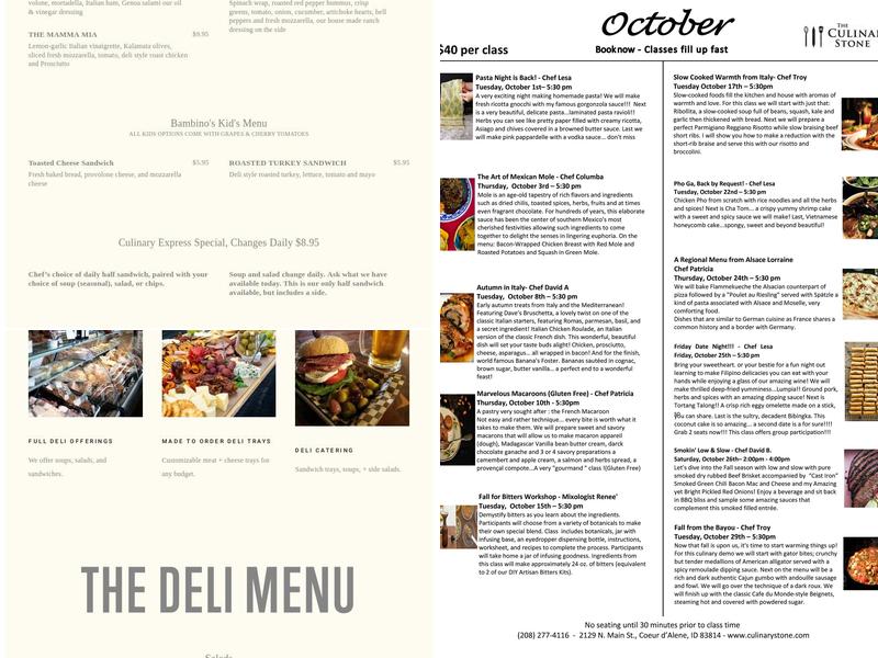 The Culinary Stone Menu