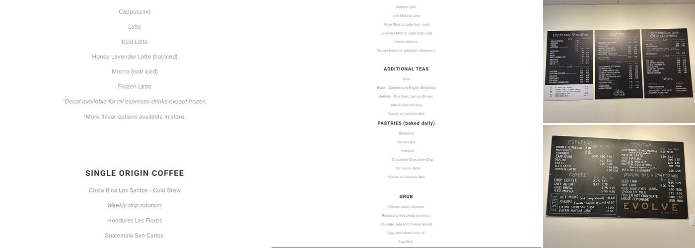 Evolve Coffee + Matcha Menu