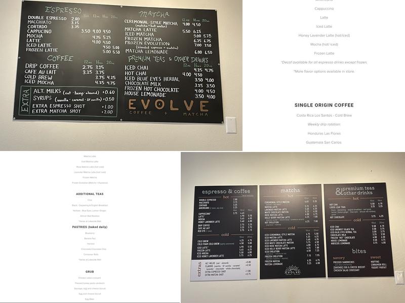 Evolve Coffee + Matcha Menu