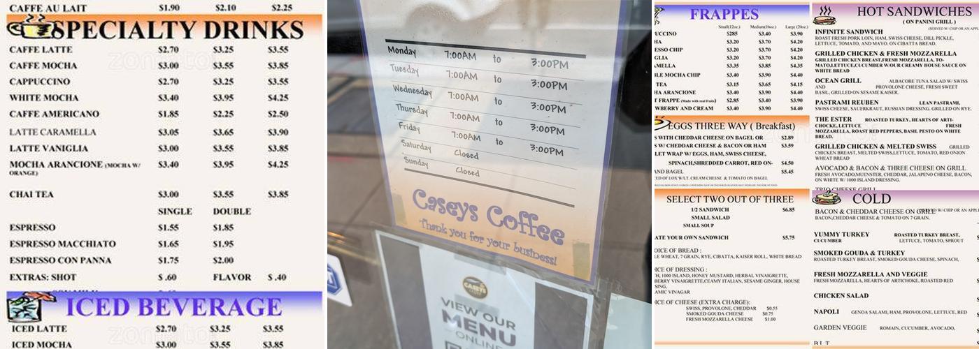 Casey's Coffee Menu