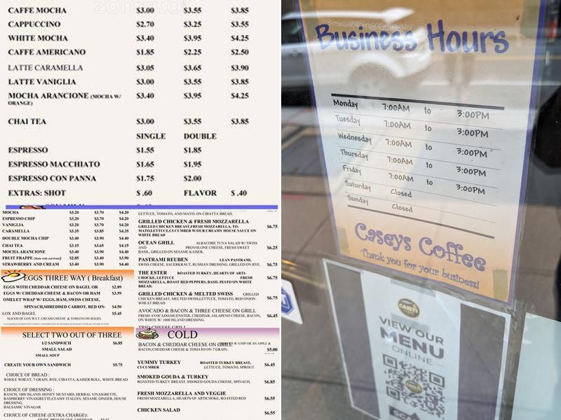 Casey's Coffee Menu