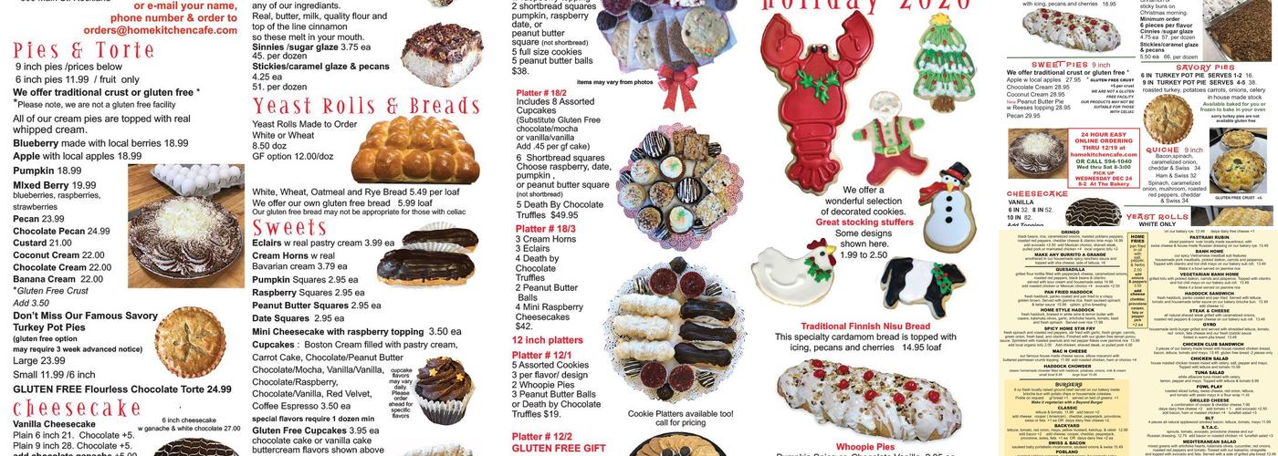 Home Kitchen Bakery Menu