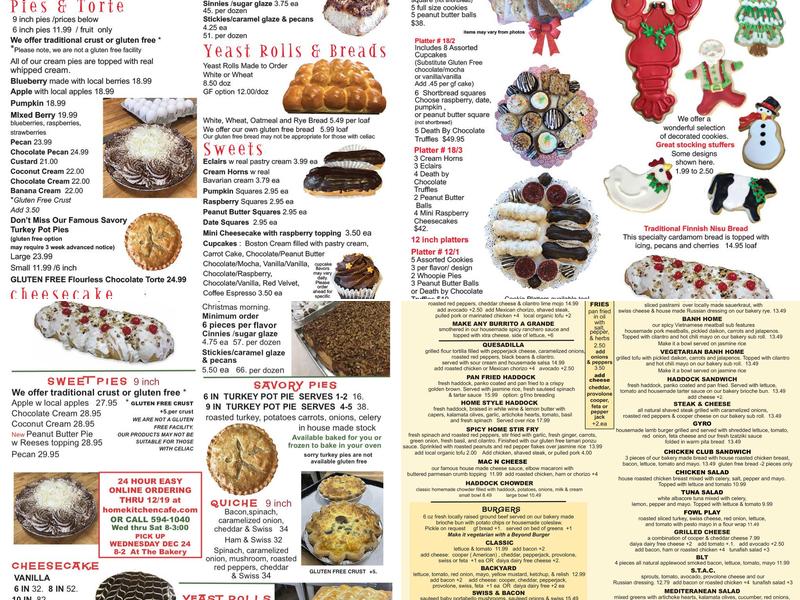 Home Kitchen Bakery Menu