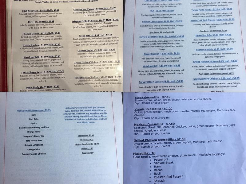 Bastions Tavern Menu