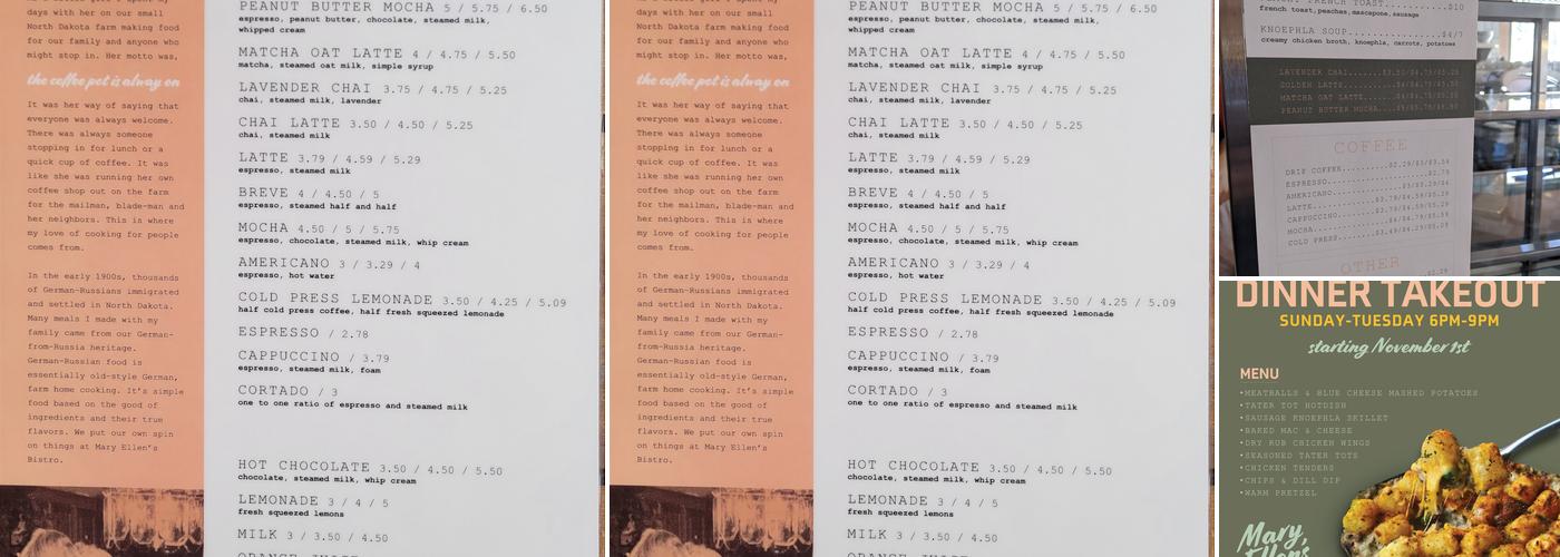 Mary Ellen's Bistro Menu