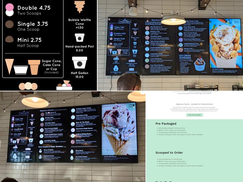 Michigan Cream & Sugar Ice Cream Company Menu