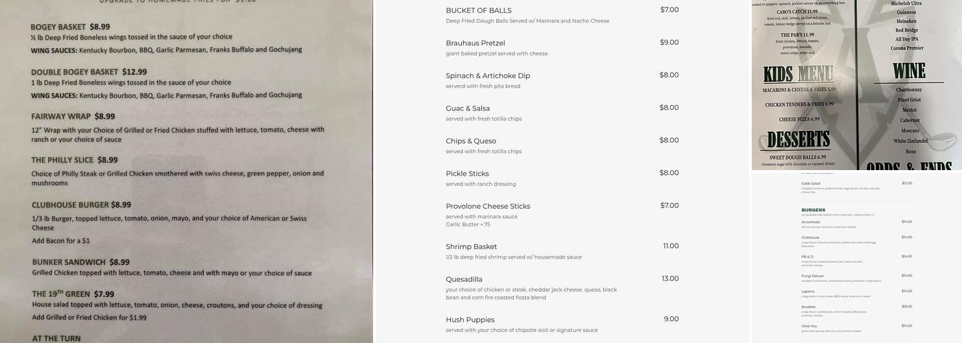 Arrowhead Golf & Grill Menu