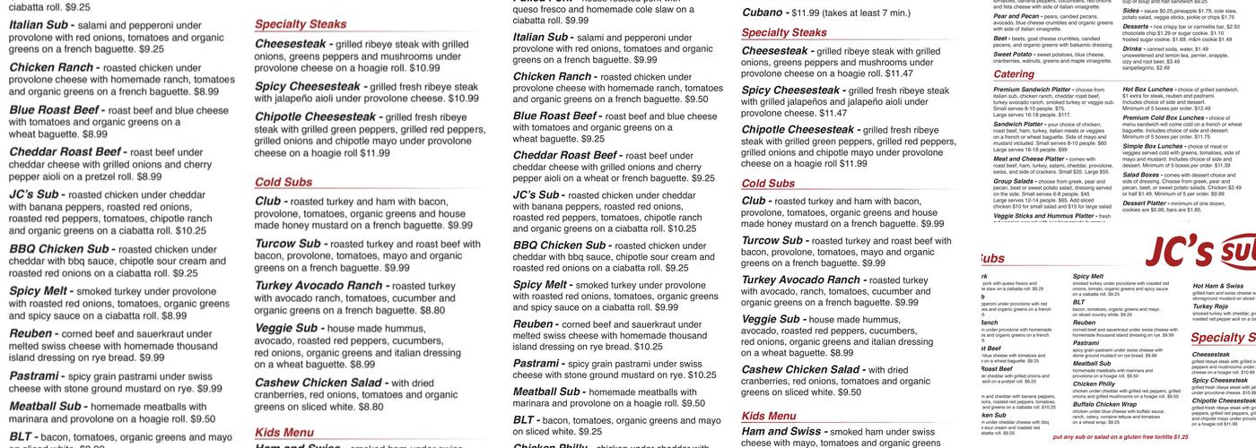 JC's Subs Menu