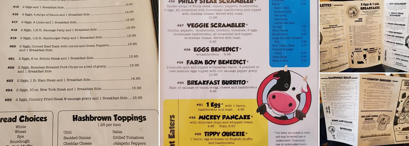 Tippy cow cafe Menu
