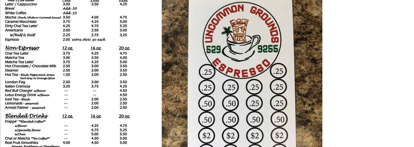 Uncommon Grounds Espresso Menu
