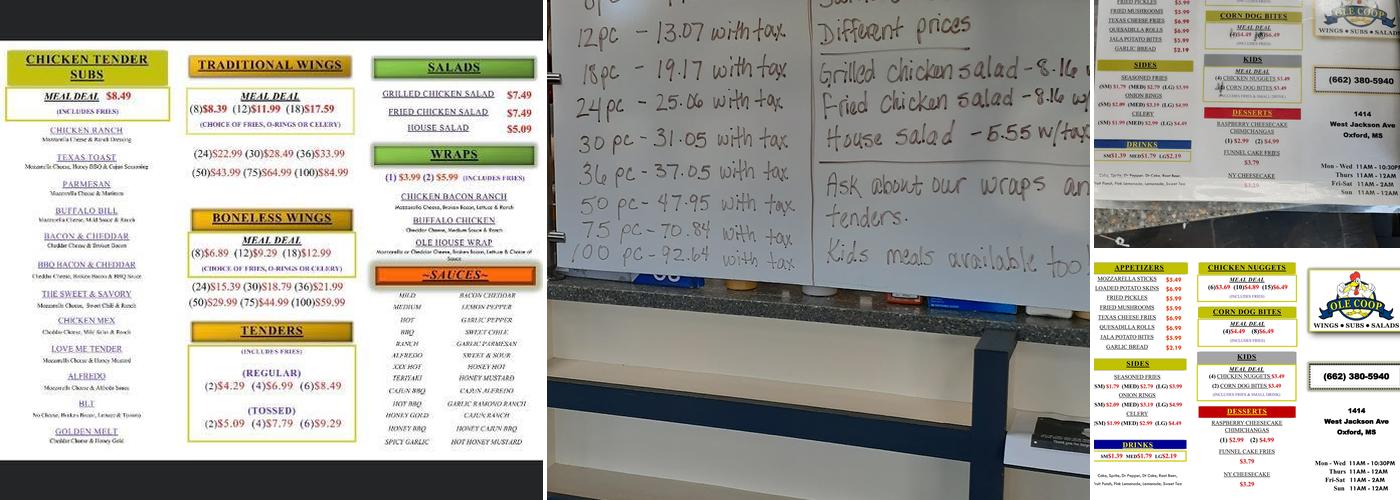 OLE COOP OXFORD Menu