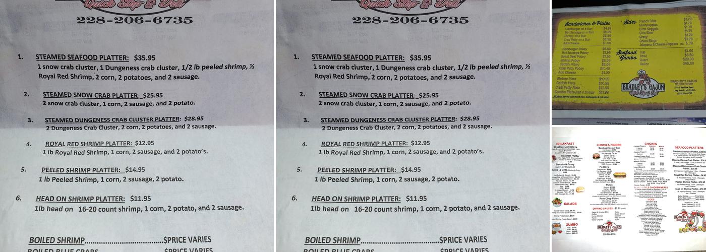 Bradleys Menu