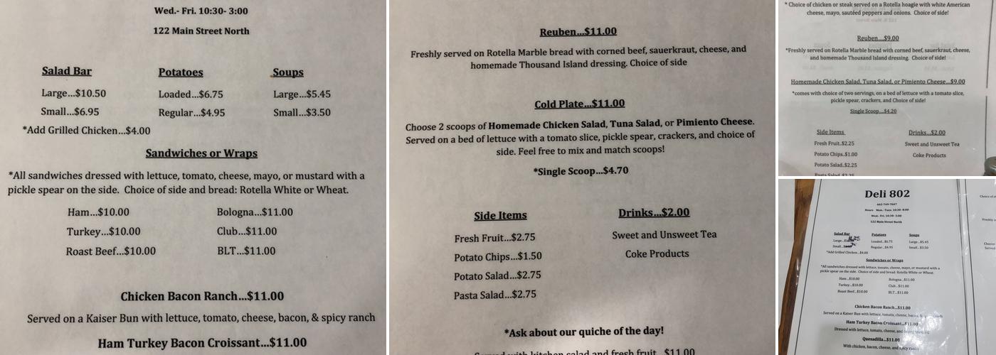 Deli 802 Menu
