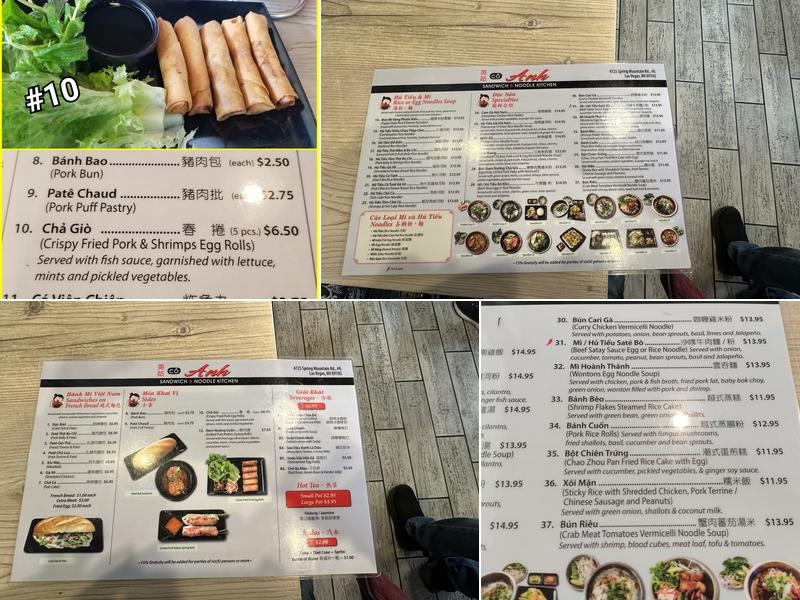 Cô Anh Sandwich & Noodle Kitchen Menu