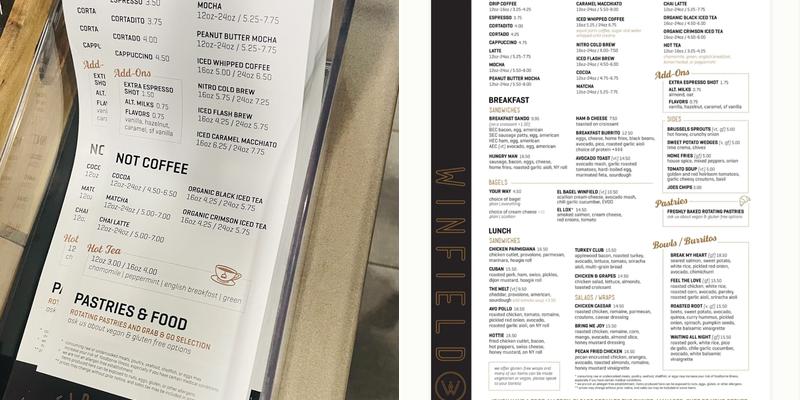Winfield Street Coffee - Croton Menu