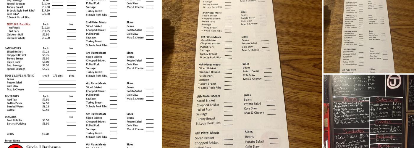 Circle J Barbecue Menu
