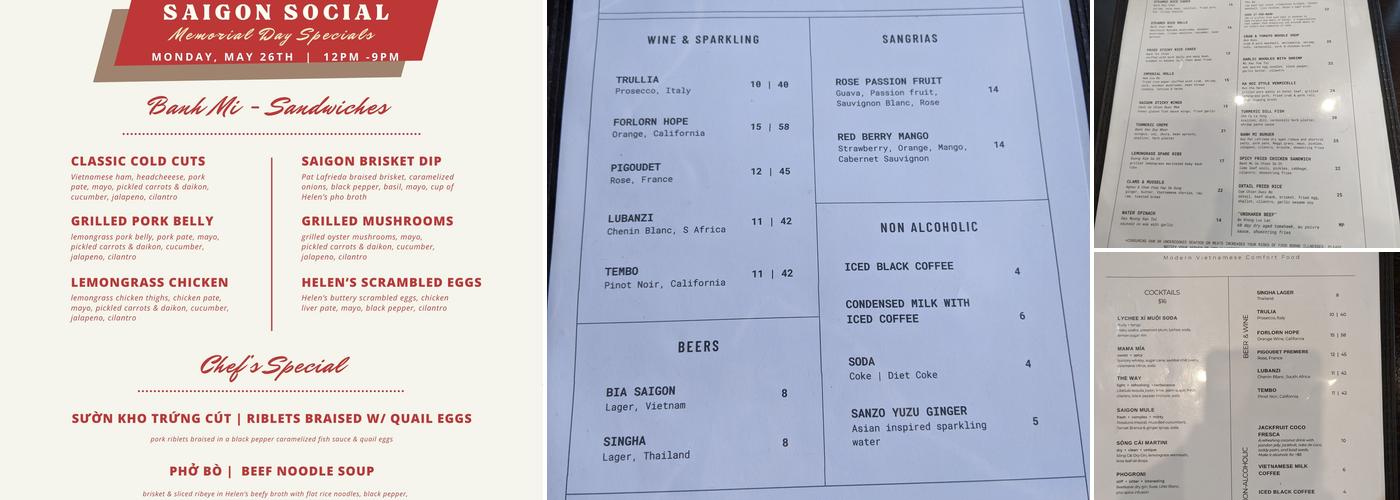 Saigon Social Menu