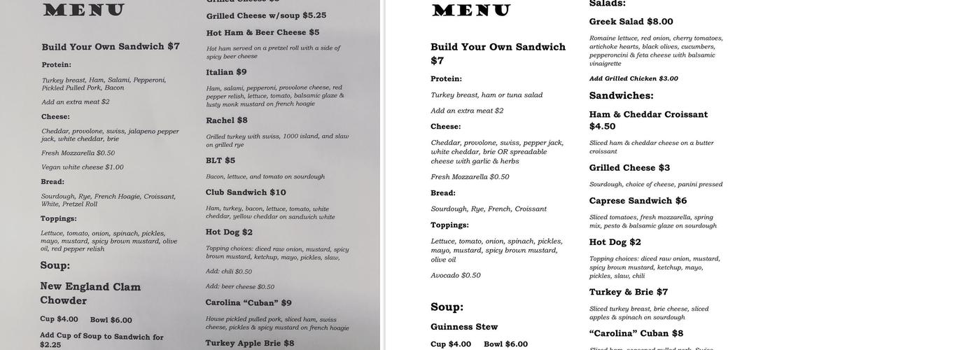 Lucky Button Bakery Menu