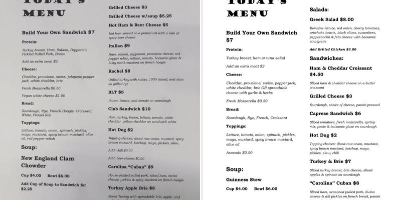 Lucky Button Bakery Menu