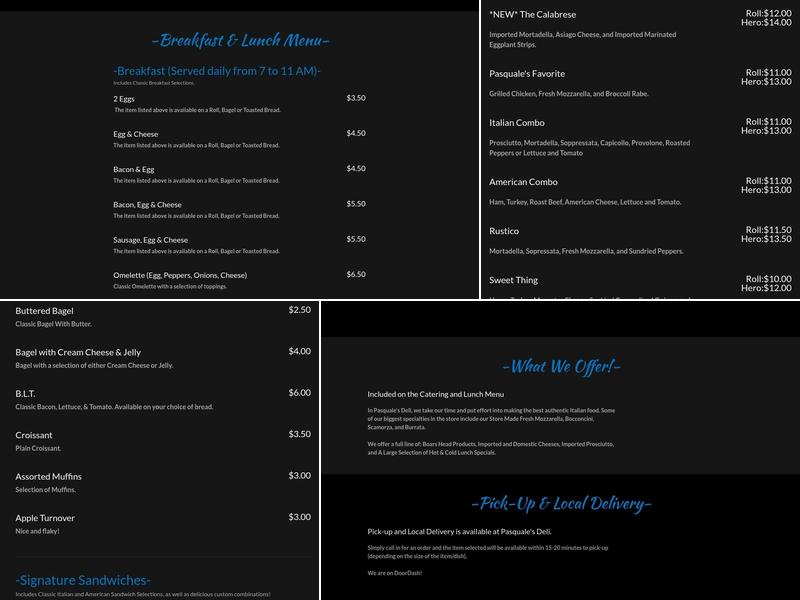 Pasquale’s Deli Menu