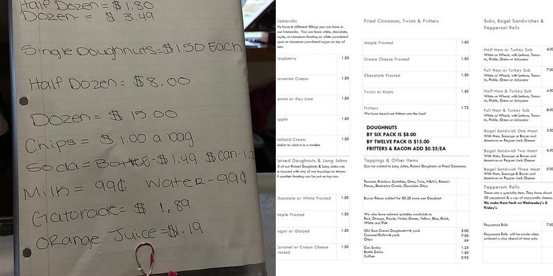 Devil's Lake Donuts Menu