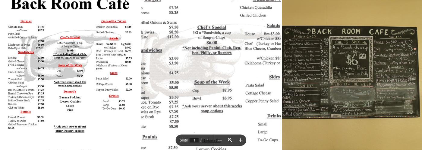 Backroom Cafe Menu