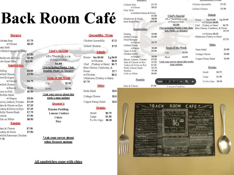 Backroom Cafe Menu