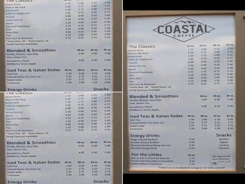 Coastal Coffee Menu