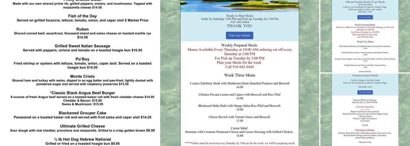 Oak and Anchor Restaurant Menu