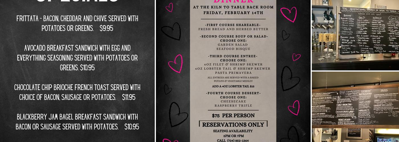 Kiln to Table Pottery Menu