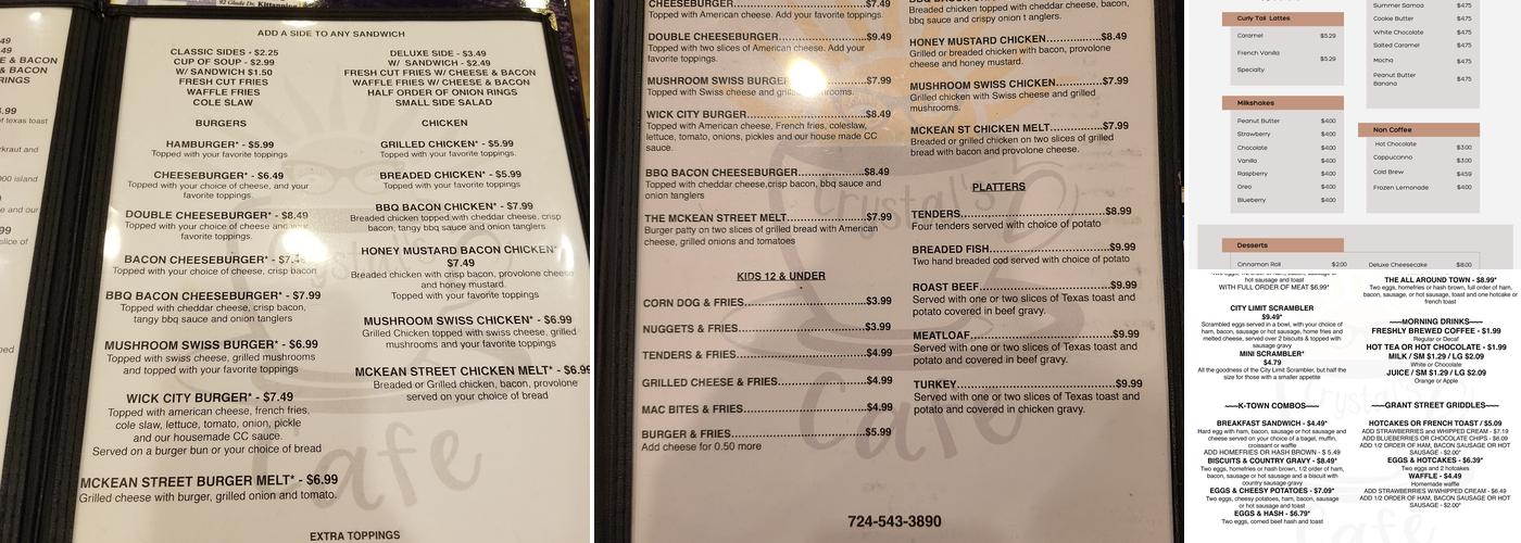 Crystal's Cafe Menu