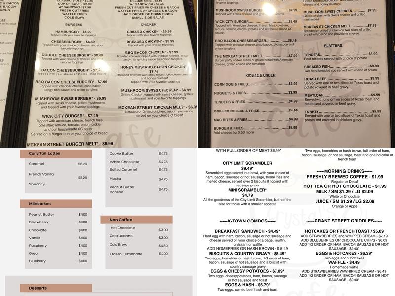 Crystal's Cafe Menu