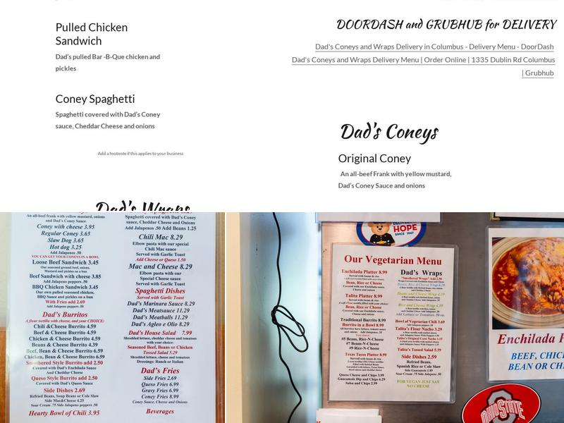 Dad's Coneys Menu