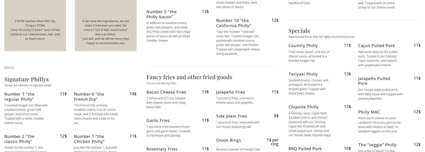 Eddy's Phillys Menu
