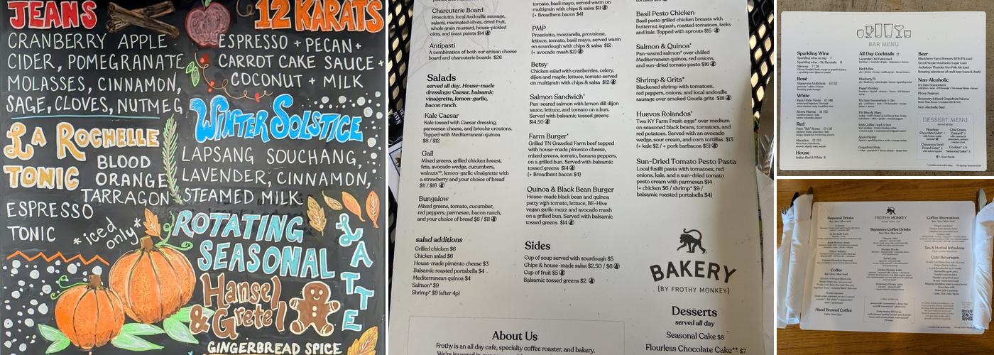 Frothy Monkey Menu