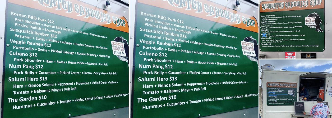 Sasquatch Sandwich Shop Menu