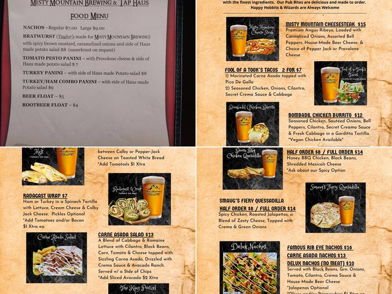 Misty Mountain Brewing & Tap Haus Menu
