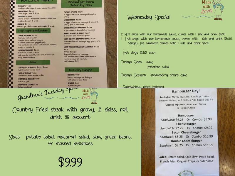 Mom and Pop's Cafe Menu