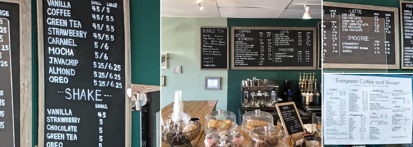 Evergreen coffee & dessert Menu